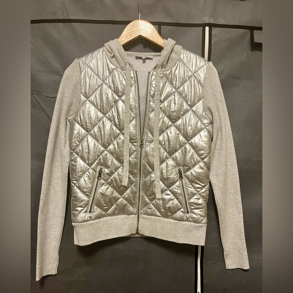 J. Society New York Silver Quilted Women's 2 Pocket Jacket with Tie Hood